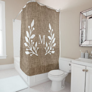 Rideaux De Douche Rustic Farmhouse Laurels Burlap Monogramme