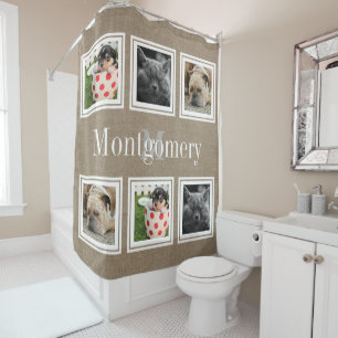 Rideaux De Douche Rustic Faux Burlap 6 Photos de famille et Nom de f