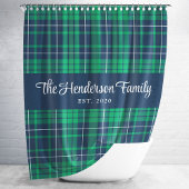 Rideaux De Douche Rustic Green Blue Nom de famille Plaid