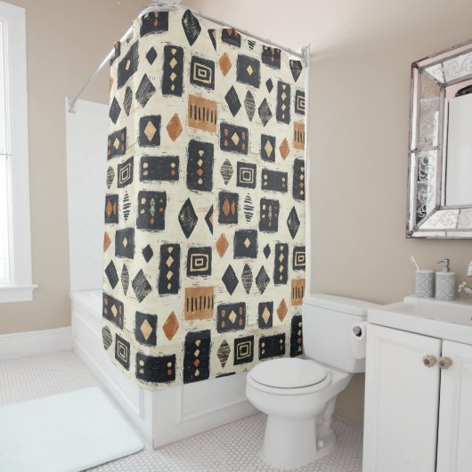 Rideaux De Douche Rustic Mudcloth Geometric Pattern (2) (En situation)