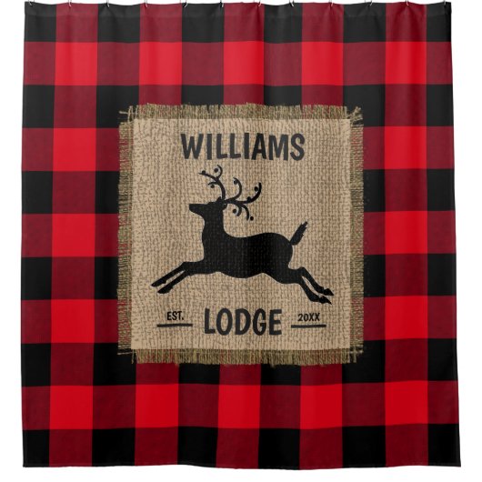 Rideaux De Douche Rustic Reindeer Red Buffalo Plaid Family (Devant)
