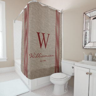 Rideaux De Douche Rustique Agritourisme Ticking Strip Burlap Monogra