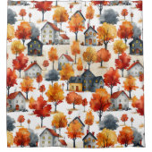 Rideaux De Douche Rustique Aquarelle bois Motif Village (Devant)