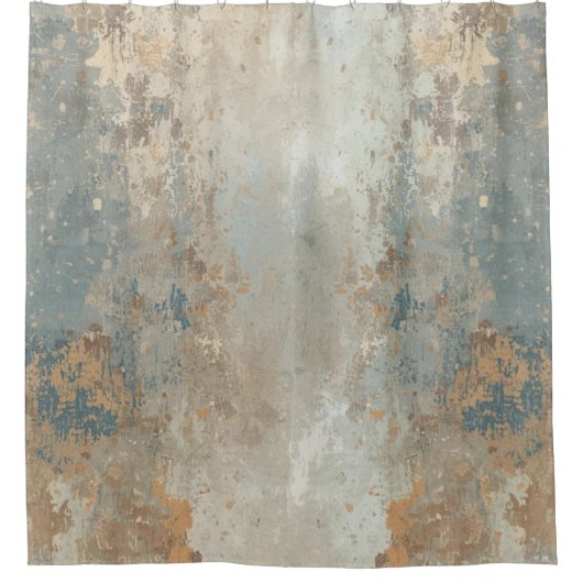 Rideaux De Douche Rustique Bleu Poussiéreux Marron Clair Abstrait Fe (Devant)