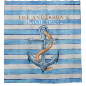 Rideaux De Douche Rustique Bois Famille Plage Maison Stripes Nautiqu (Devant)