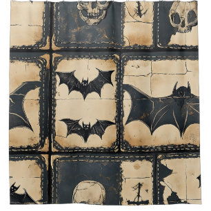 Rideaux De Douche Rustique Denim Halloween Motif de Patchwork