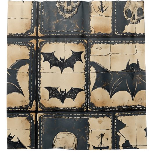 Rideaux De Douche Rustique Denim Halloween Motif de Patchwork (Devant)