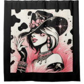 Rideaux De Douche Rustique Glam Cowgirl rose étincelante Cowhide Imp (Devant)