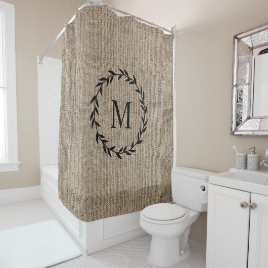 Rideaux De Douche Rustique Laurel Wreath Farmhouse Style Burlap (En situation)
