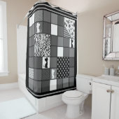 Rideaux De Douche Rustique, Populaire, Noir et blanc, Patchwork, Sim (En situation)