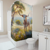 Rideaux De Douche Rustique, printemps Texas longhorn dans un champ (En situation)