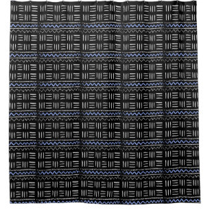 Rideaux De Douche Rustique robuste Noir & Bleu Motif Africain Design