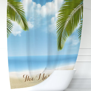 Rideaux De Douche Sable de plage et palmiers océaniques Monogramme