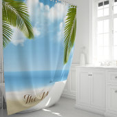 Rideaux De Douche Sable de plage et palmiers océaniques Monogramme