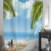 Rideaux De Douche Sable de plage et palmiers océaniques Monogramme