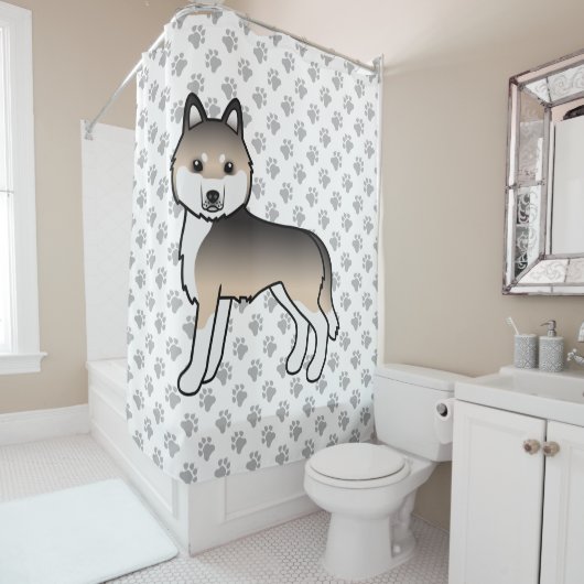 Rideaux De Douche Sable Sibérie Husky mignon chien de dessin (En situation)