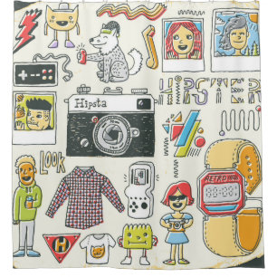 Rideaux De Douche Sac de Hipster sangle dessiné à la main jeu de d