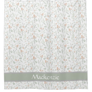 Rideaux De Douche Sage Aquarelle Fleur de Fleuriste Nom Personnalisé