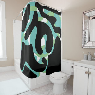 Rideaux De Douche Sage Black Light Turquoise Moderne Mess Art abstra
