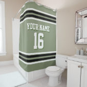 Rideaux De Douche Sage Green Black White Strips Sports Jersey (En situation)