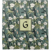 Rideaux De Douche Sage Green Chinoiserie Floral White Initial (Devant)