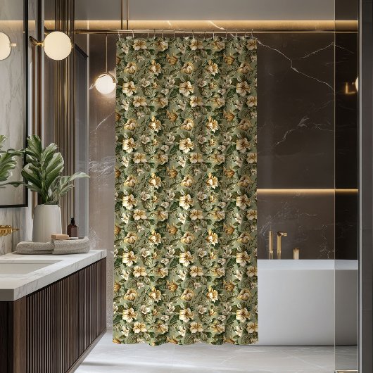 Rideaux De Douche Sage Green Shower Curtain Luxury Floral Design