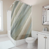 Rideaux De Douche Sage Vert bleu Dusty Beige crème Abstraite rayure (En situation)