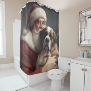 Rideaux De Douche Saint-Bernard avec le Père Noël Noël Festif de Noë