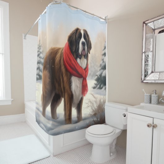 Rideaux De Douche Saint Bernard Chien à Noël de neige (En situation)