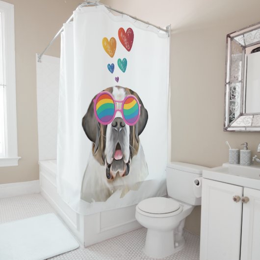 Rideaux De Douche Saint Bernard Chien avec Coeurs Saint-Bernard Sain (En situation)