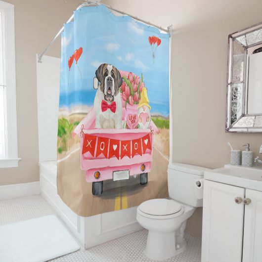 Rideaux De Douche Saint Bernard Chien Saint Valentin Camion Douche (En situation)