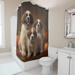 Rideaux De Douche Saint-Bernard chiot Automne Délice Citrouille