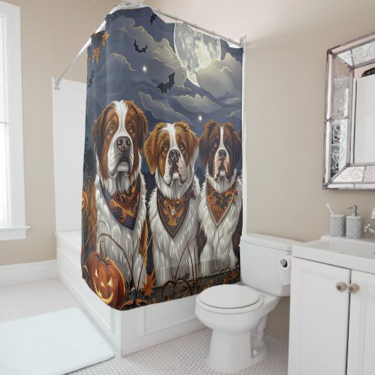 Rideaux De Douche Saint Bernard Halloween Éffrayant (En situation)