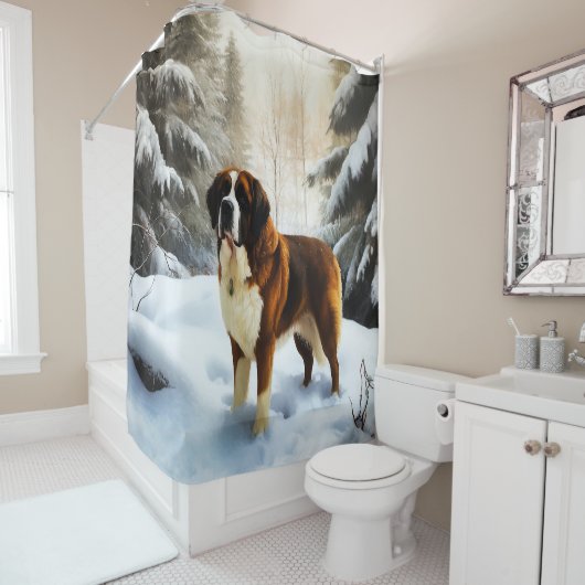 Rideaux De Douche Saint Bernard Laisser Neige Noël (En situation)