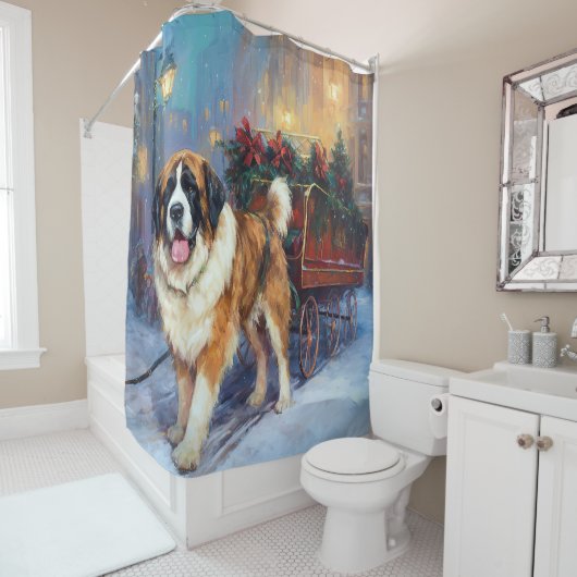 Rideaux De Douche Saint-Bernard période de Noël festive (En situation)