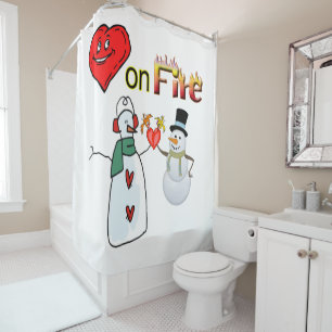 Rideaux De Douche Saint Valentin Douche rideau, Heart Fire Snowman