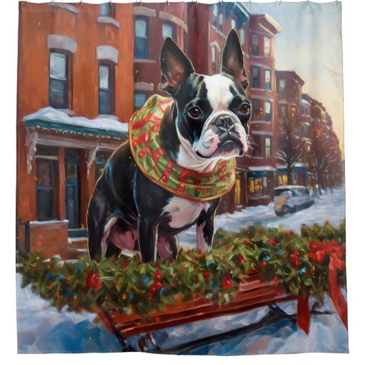 Rideaux De Douche Saison de Noël de Boston Terrier (Devant)