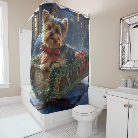Rideaux De Douche Saison de Noël du Yorkshire Terrier (En situation)