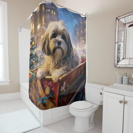 Rideaux De Douche Saison Festive de Noël de Lhasa Apso (En situation)