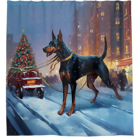 Rideaux De Douche Saison Festive de Noël Doberman (Devant)
