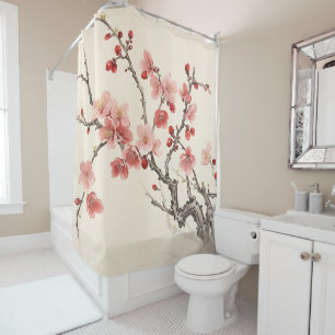 Rideaux De Douche Sakura en fleurs peinture traditionnelle