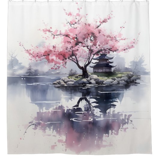 Rideaux De Douche Sakura fleurit sur le lac (Devant)