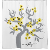 Rideaux De Douche Sakura jaune gris cerisier fleurs inséparables (Devant)