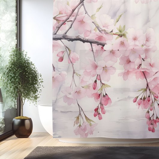 Rideaux De Douche Sakura Sérénité Aquarelle