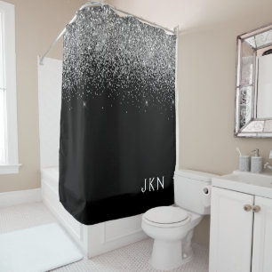 Rideaux De Douche Salle de bain avec monogramme féminin pailleté arg
