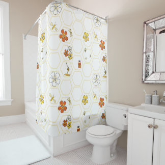 Rideaux De Douche Salle de bain avec nid d'abeille dessiné à la main