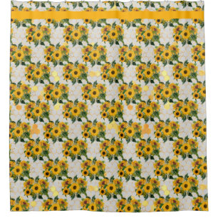 Rideaux De Douche Salle de bain en fleurs jaunes Jaune Douche Brown