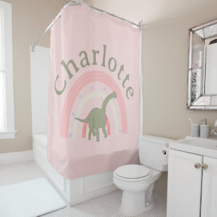 Rideaux De Douche Salle de bain pour filles Dinosaur arc-en-ciel ros
