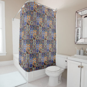 Rideaux De Douche Salle de bains colorée de style Talavera Sud-Oues