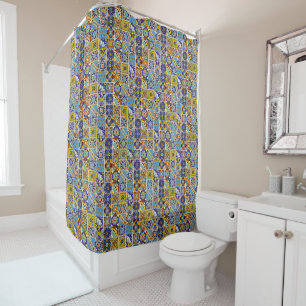 Rideaux De Douche Salle de bains colorée de style Talavera Sud-Ouest